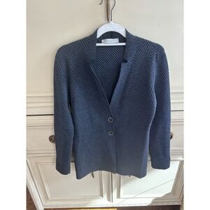 D. Exterior Made In Italy Herringbone Knit 2 Button Blazer Navy Small Wool Blend